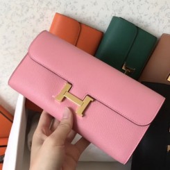 Hermes Pink Epsom Constance Long Wallet QY00454