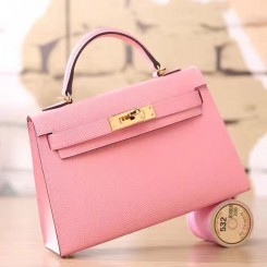 Hermes Pink Epsom Kelly Mini II 20cm Handmade Bag QY01088