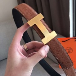 Hermes Quizz 32mm Reversible Belt In Brown Clemence Leather QY02119