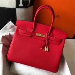 Hermes Red Clemence Birkin 35cm Handbag QY00850