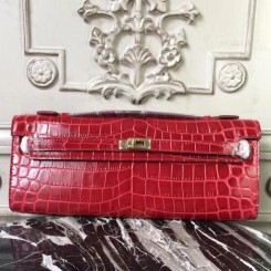 Hermes Red Crocodile Kelly Cut Clutch Bag QY01418