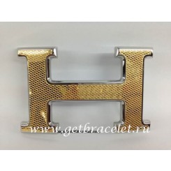 Hermes Reversible Belt 18K Gold-Silve Rhombus Stripe Buckle QY01329