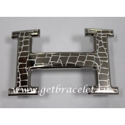 Hermes Reversible Belt 18K Silver Stone Stripe Buckle QY01354