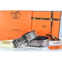 Hermes Reversible Belt Brown/Black Snake Stripe Leather With 18K Silver H au Carre Buckle QY01058