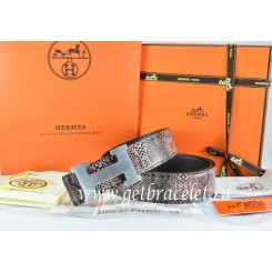 Hermes Reversible Belt Brown/Black Snake Stripe Leather With 18K Silver H Buckle QY00968