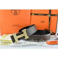 Hermes Reversible Belt Brown/Black Togo Calfskin With 18k Drawbench Gold H Buckle QY01116
