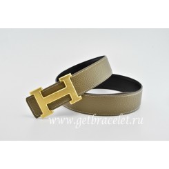 Hermes Reversible Belt Gray/Black Classics H Togo Calfskin With 18k Gold With Logo Buckle QY01810