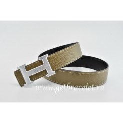 Hermes Reversible Belt Gray/Black Classics H Togo Calfskin With 18k Silver With Logo Buckle QY01992