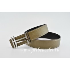 Hermes Reversible Belt Gray/Black H au Carre Togo Calfskin With 18k Silver Buckle QY01961