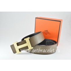Hermes Reversible Belt Light Gray/Black Togo Calfskin With 18k Silver Wave Stripe H Buckle QY00634