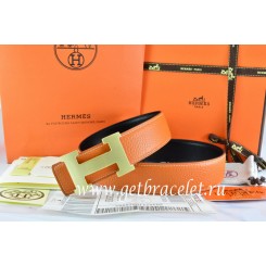 Hermes Reversible Belt Orange/Black Togo Calfskin With 18k Gold H Buckle QY00079