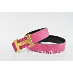 Hermes Reversible Belt Pink/Black Classics H Togo Calfskin With 18k Gold With Logo Buckle QY00620