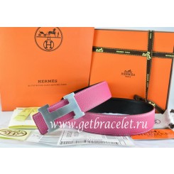Hermes Reversible Belt Pink/Black Togo Calfskin With 18k Silver H Buckle QY00251
