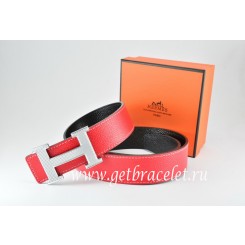 Hermes Reversible Belt Red/Black Togo Calfskin With 18k Gold Wave Stripe H Buckle QY00649