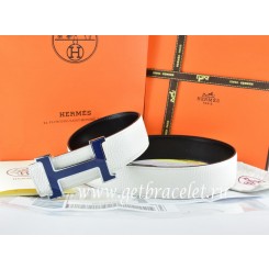 Hermes Reversible Belt White/Black Togo Calfskin With 18k Blue Silver H Buckle QY01539