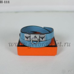 Hermes Rivale Double Wrap Bracelet Blue Silver QY01700