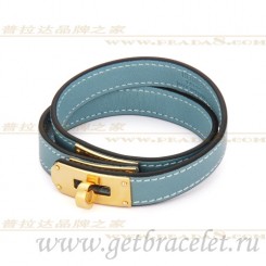 Hermes Rivale Double Wrap Bracelet Blue With Gold QY00574