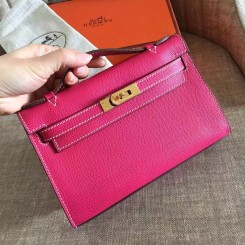 Hermes Rose Red Epsom Kelly Pochette Handmade Bag QY00674