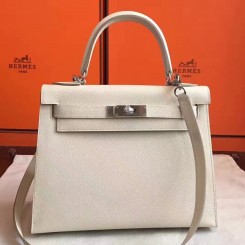 Hermes White Epsom Kelly Sellier 28cm Handmade Bag QY01264