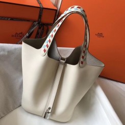 Hermes White Picotin Lock 22 Bag With Braided Handles QY01664