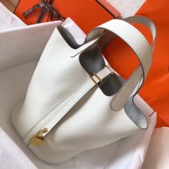 Hermes White Picotin Lock MM 22cm Handmade Bag QY00148