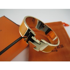 Hermes Yellow Enamel Clic H Bracelet Narrow Width (18mm) In Gold QY01904