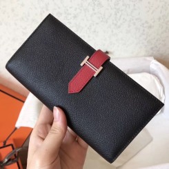 High Quality Hermes Bi-Color Epsom Bearn Wallet Black/Ruby QY02319