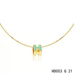 High Quality Hermes Cage d’H Necklace Blue in Lacquer Yellow Gold QY02351
