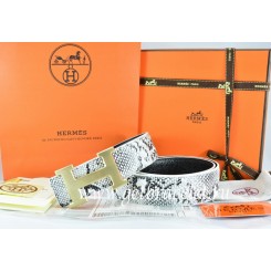 High Quality Hermes Reversible Belt White/Black Snake Stripe Leather With 18K Drawbench Gold H Buckle QY00271