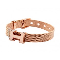 High Quality Imitation Hermes H Logo Adjustable Band Bracelet Pink Gold QY01658