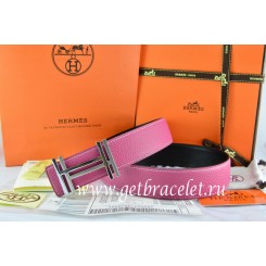 Hot Hermes Reversible Belt Pink/Black Togo Calfskin With 18k Silver Double H Buckle QY01403