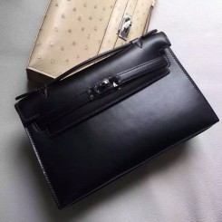 Hermes kelly pochette Boxcalf Noir Silver Hardware 22cm Full  HandmadeAuthentic quality - lushenticbags