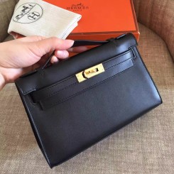 Replica Hermes Kelly Pochette Bag In Black Epsom Leather