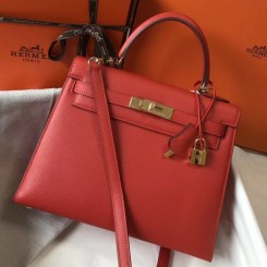 Replica Hermes Kelly 28cm Bag In Vert Criquet Epsom Leather GHW