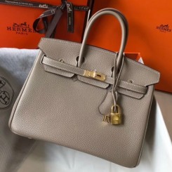 Replica Hermes Birkin 25cm Bag In Beige Clemence Leather GHW