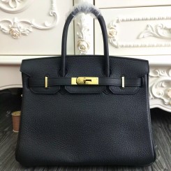 Imitation Hermes Birkin 30cm 35cm Bag In Black Clemence Leather QY00220