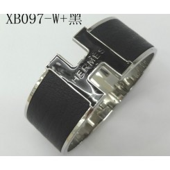 Imitation Hermes Black Enamel Clic H Bracelet Narrow Width (33mm) In Silver QY01636