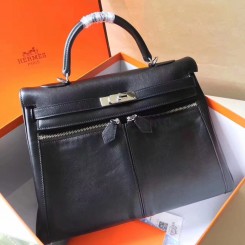 Imitation Hermes Black Kelly Lakis 35cm Handmade Bag QY00756