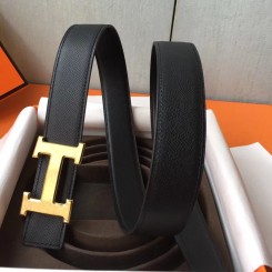 Imitation Hermes H Belt Buckle &amp; Black Epsom 32 MM Strap QY01599