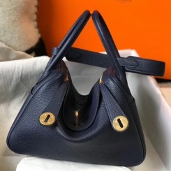 Imitation Hermes Lindy 26cm Bag In Navy Blue Clemence With GHW QY00425