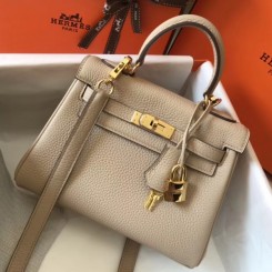 Imitation Hermes Mini Kelly 20cm Handbag In Beige Clemence Leather QY01814