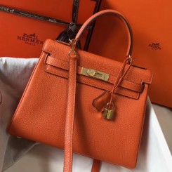 Imitation Hermes Orange Clemence Kelly 28cm Handbag QY00954