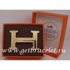 Imitation Hermes Reversible Belt 18k Gold Plated H Buckle with Double Full Diamonds QY00226