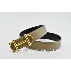 Imitation Hermes Reversible Belt Gray/Black Anchor Chain Togo Calfskin With 18k Gold Buckle QY00508