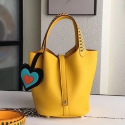 Imitation Hermes Yellow Picotin Lock 18cm Bag With Braided Handles QY02040