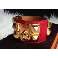 Imitation High Quality Hermes Collier de Chien Bracelet Red Gold QY01876