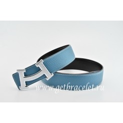 Imitation Hot Hermes Reversible Belt Blue/Black Fashion H Togo Calfskin With 18k Silver Buckle QY02288