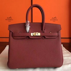 Imitation Luxury Hermes Bordeaux Clemence Birkin 25cm Handmade Bag QY01801