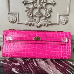 Knockoff Best Hermes Rose Red Crocodile Kelly Cut Clutch Bag QY02051