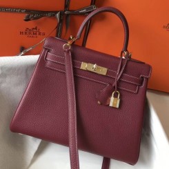 Knockoff Hermes Bordeaux Clemence Kelly 28cm Handbag QY00058